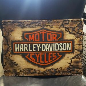 Hand painted wooden Harley Sign